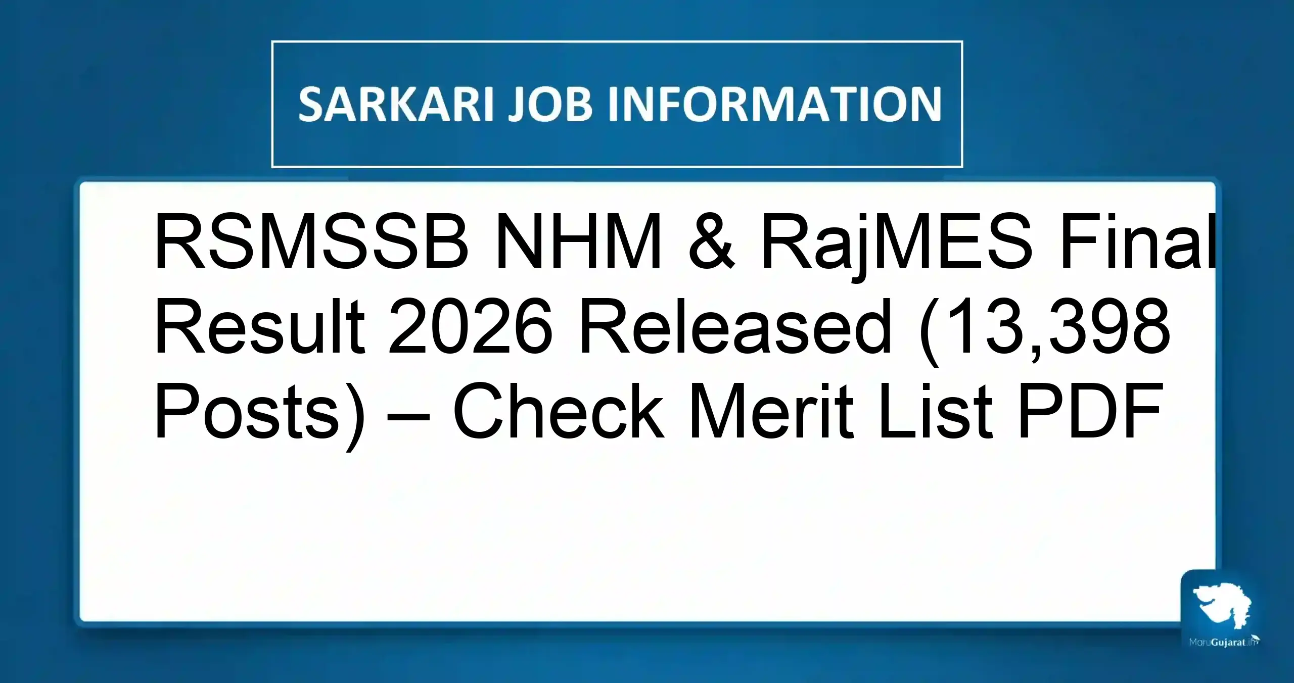 RSSB NHM Final Result 2026, RSMSSB RajMES Result, Rajasthan NHM Result PDF