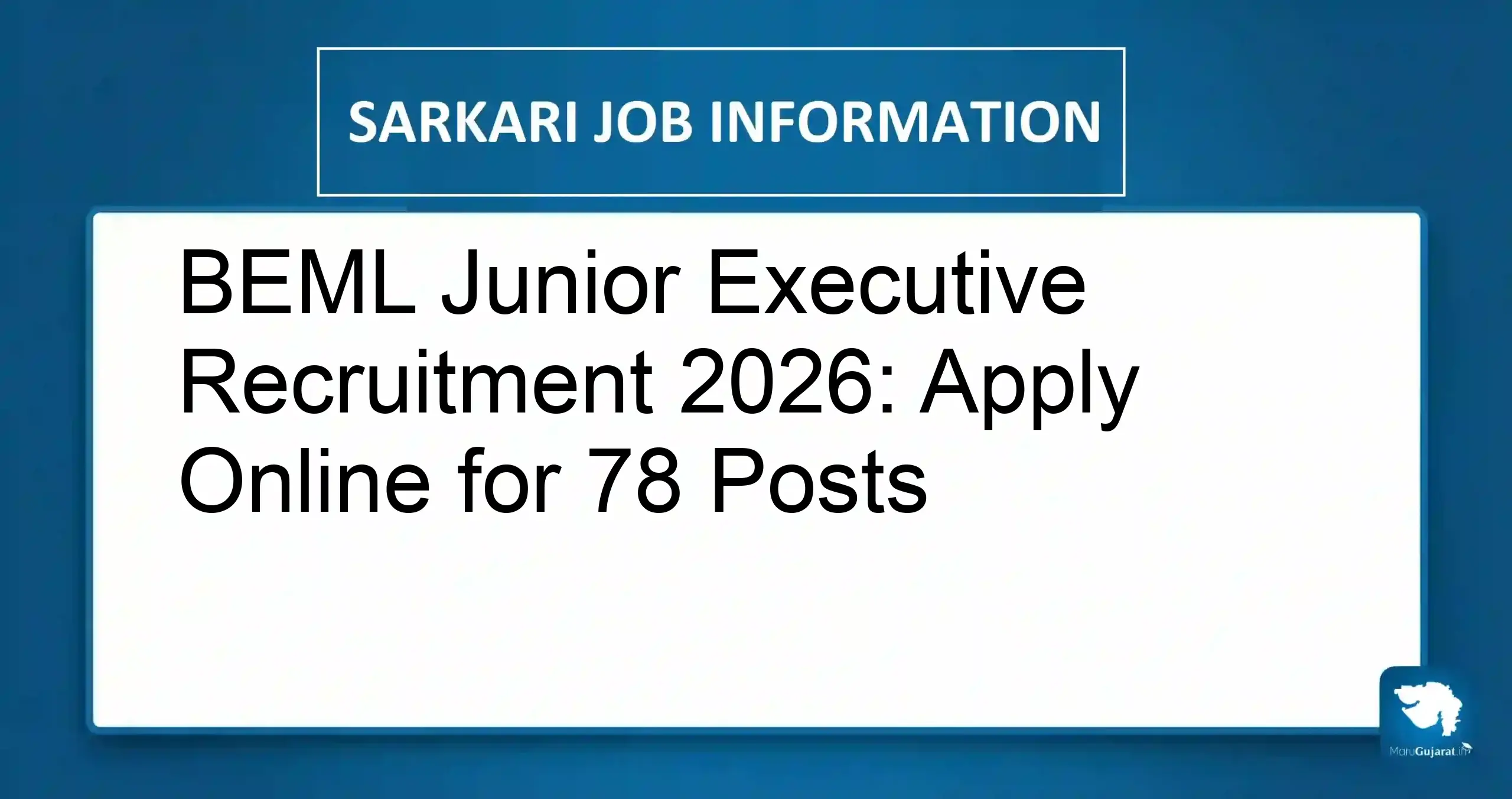 BEML Junior Executive Recruitment 2026