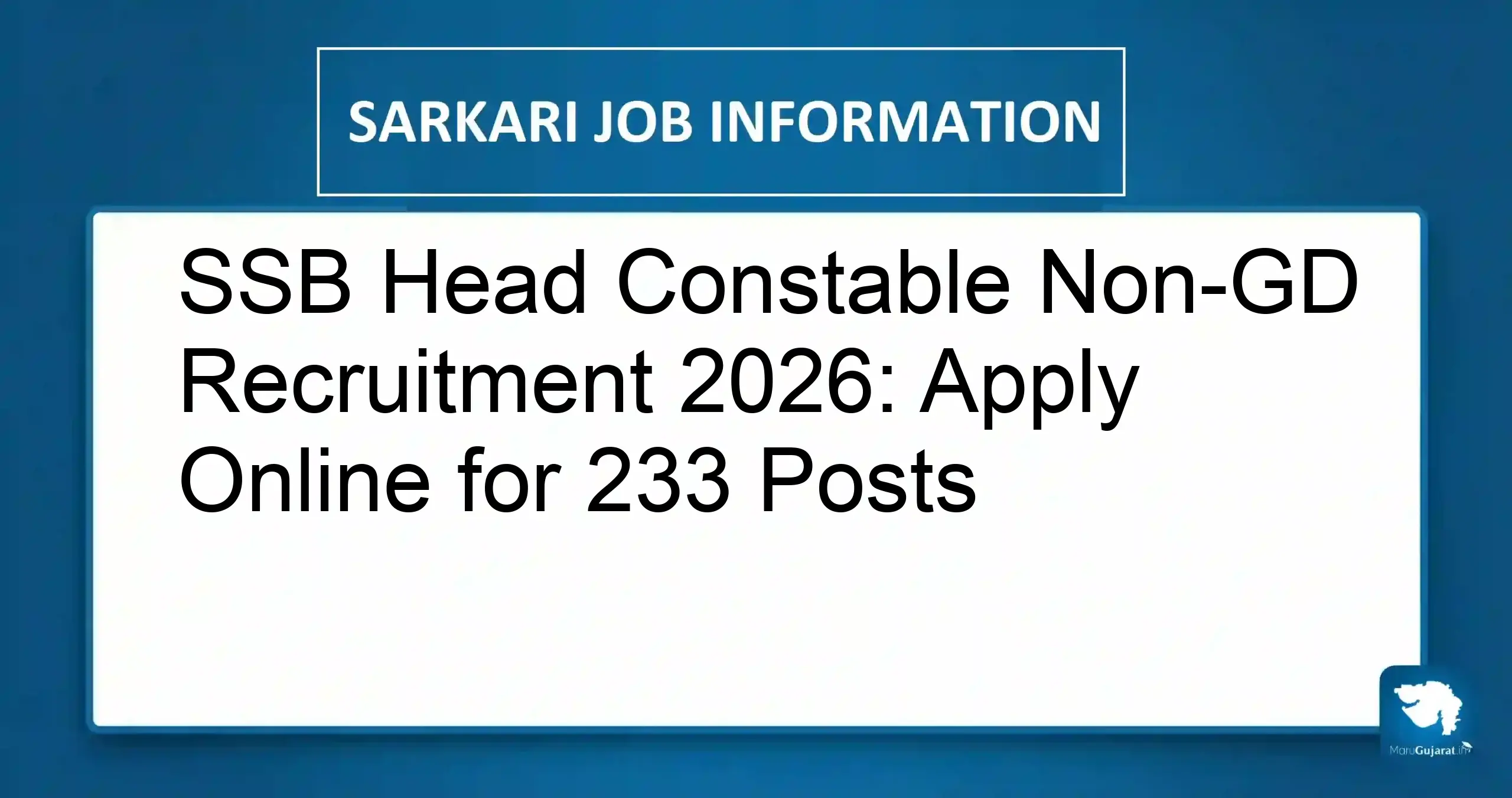 SSB Head Constable Non-GD Recruitment 2026